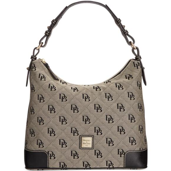 Dooney & Bourke Erica Signature Monogram Leather Trim Hobo Bag Purse Grey Black - Picture 1 of 13